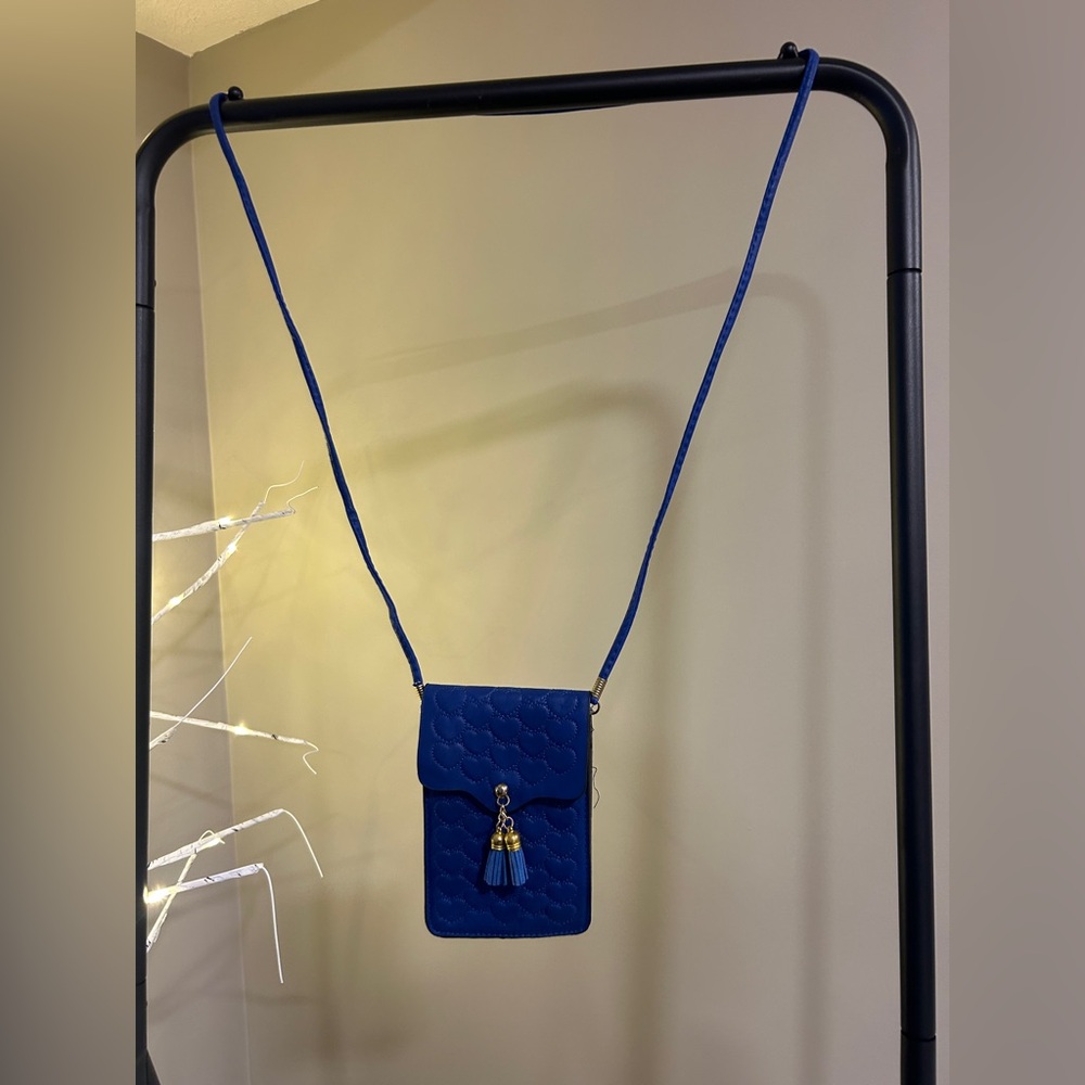 Blue Leather Quilted Crossbody Bag